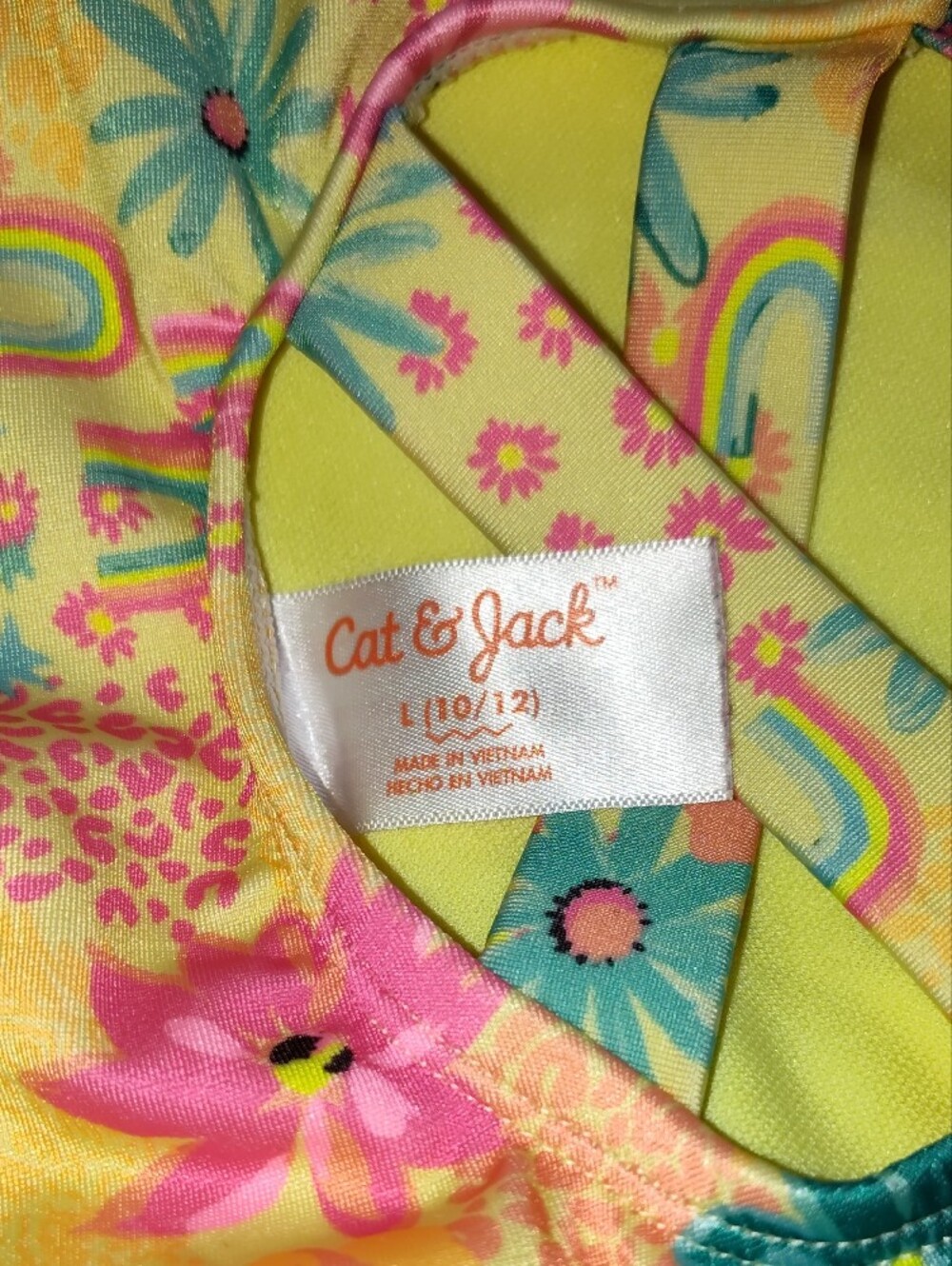 Cat & Jack Yellow Floral One-Piece Swimsuit with Pink & Teal Accents - Picture 3 of 4